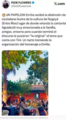 El tema que le pusieron a Emilia en el homenaje